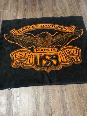 Harley-Davidson Black & Orange Eagle USA Throw Blanket